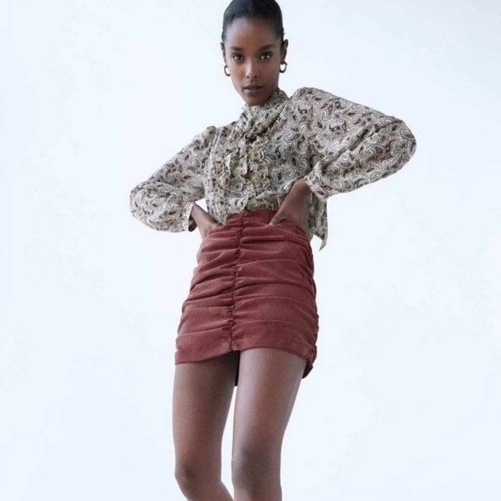 NWT Zara Burgundy Corduroy Skirt